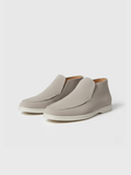 Men's Neutral Suede Slip-On Ankle Boots with Moccasin Stitching