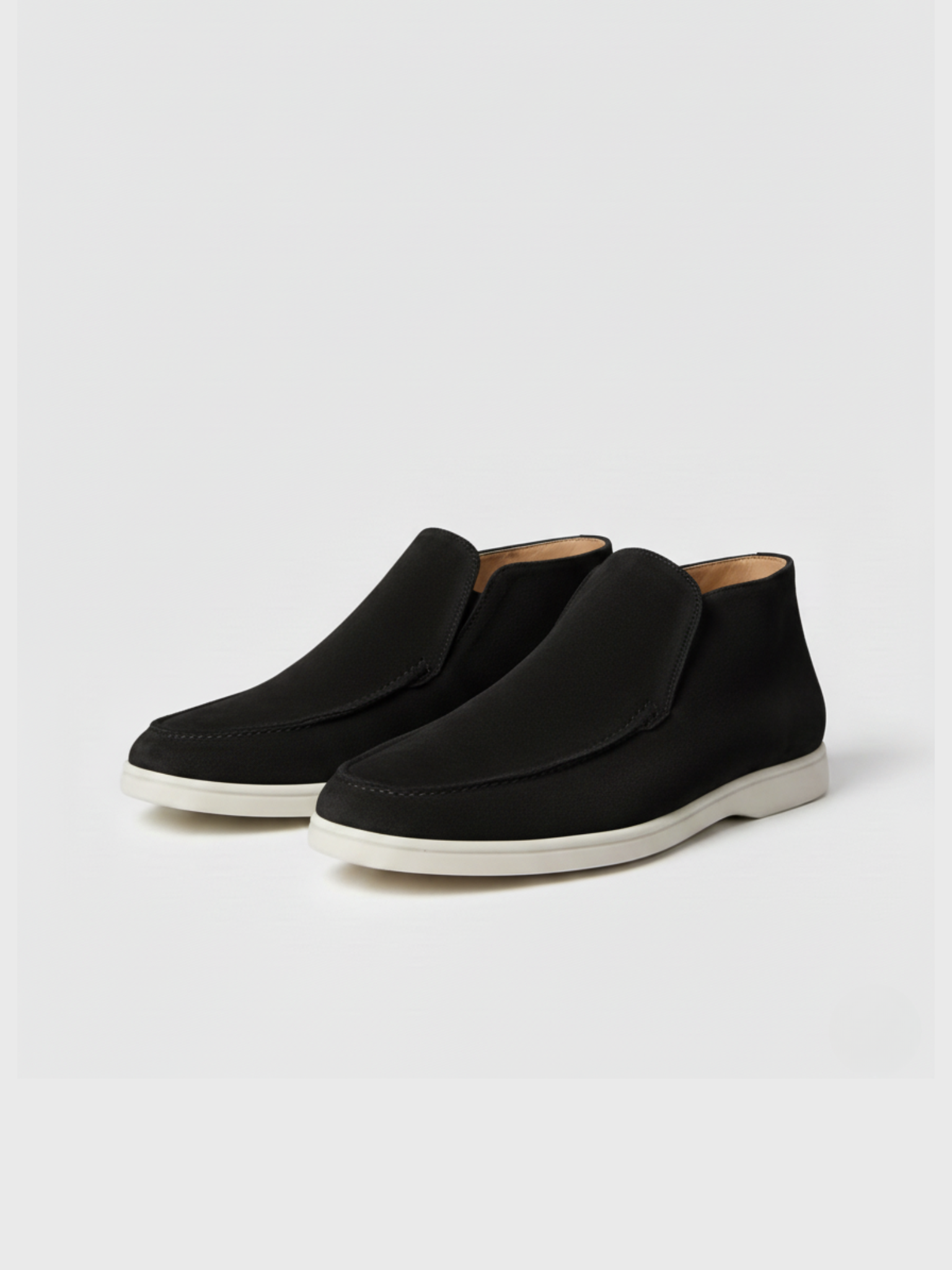 Men's Neutral Suede Slip-On Ankle Boots with Moccasin Stitching