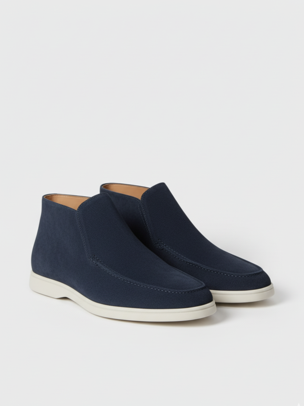 Men's Neutral Suede Slip-On Ankle Boots with Moccasin Stitching