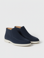 Men's Neutral Suede Slip-On Ankle Boots with Moccasin Stitching