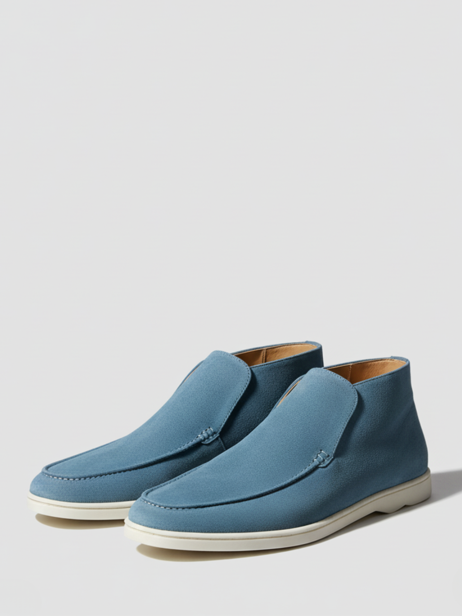 Men's Neutral Suede Slip-On Ankle Boots with Moccasin Stitching