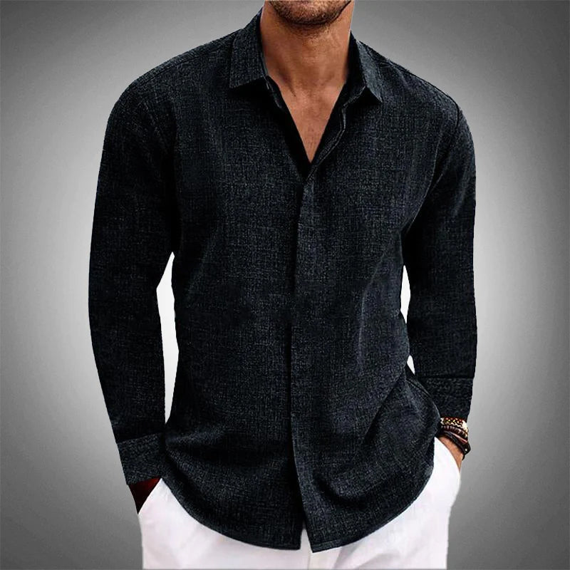 Men's Linen-Blend Button-Down Shirt with Lightweight Fit