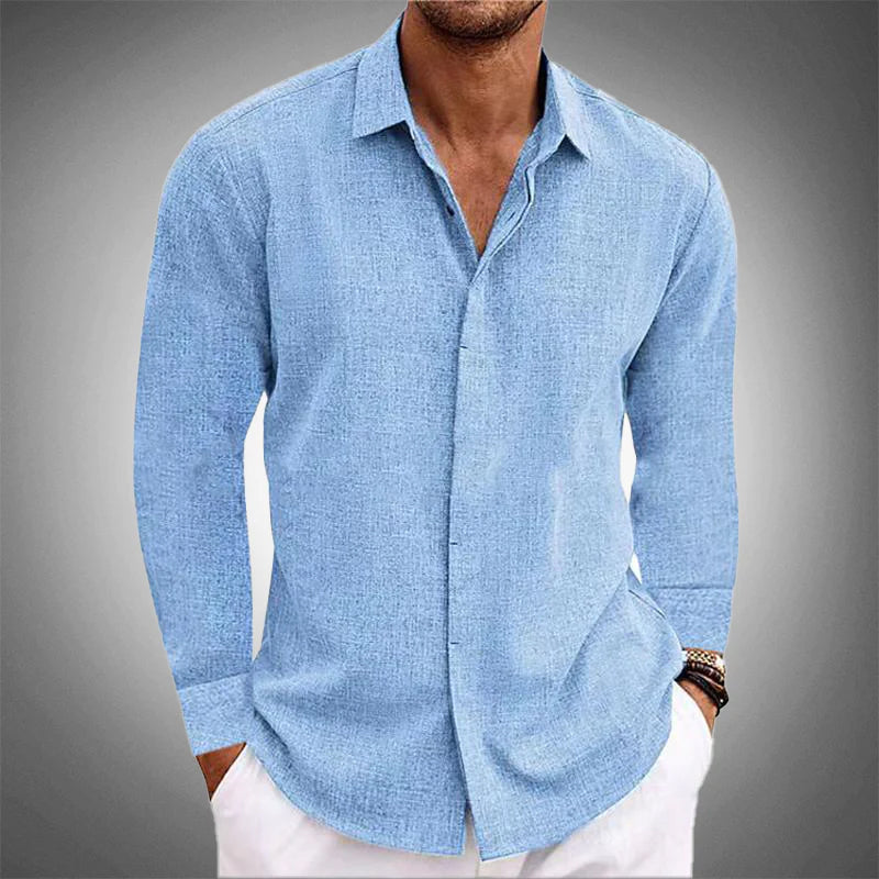 Men's Linen-Blend Button-Down Shirt with Lightweight Fit