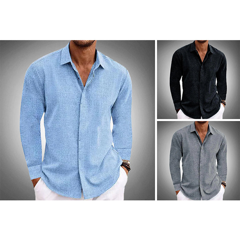 Men's Linen-Blend Button-Down Shirt with Lightweight Fit