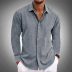Men's Linen-Blend Button-Down Shirt with Lightweight Fit
