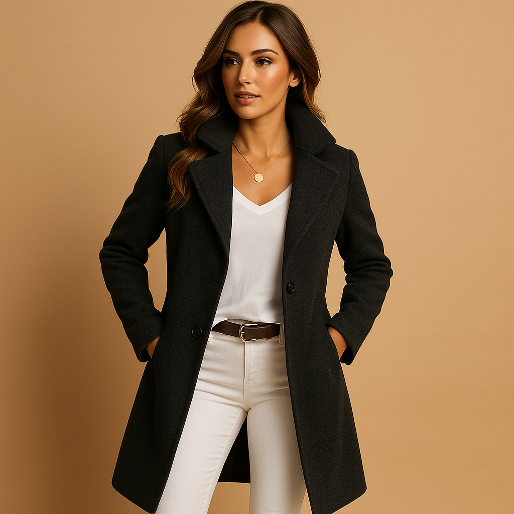 Women's Tailored Longline Coat with Notched Collar