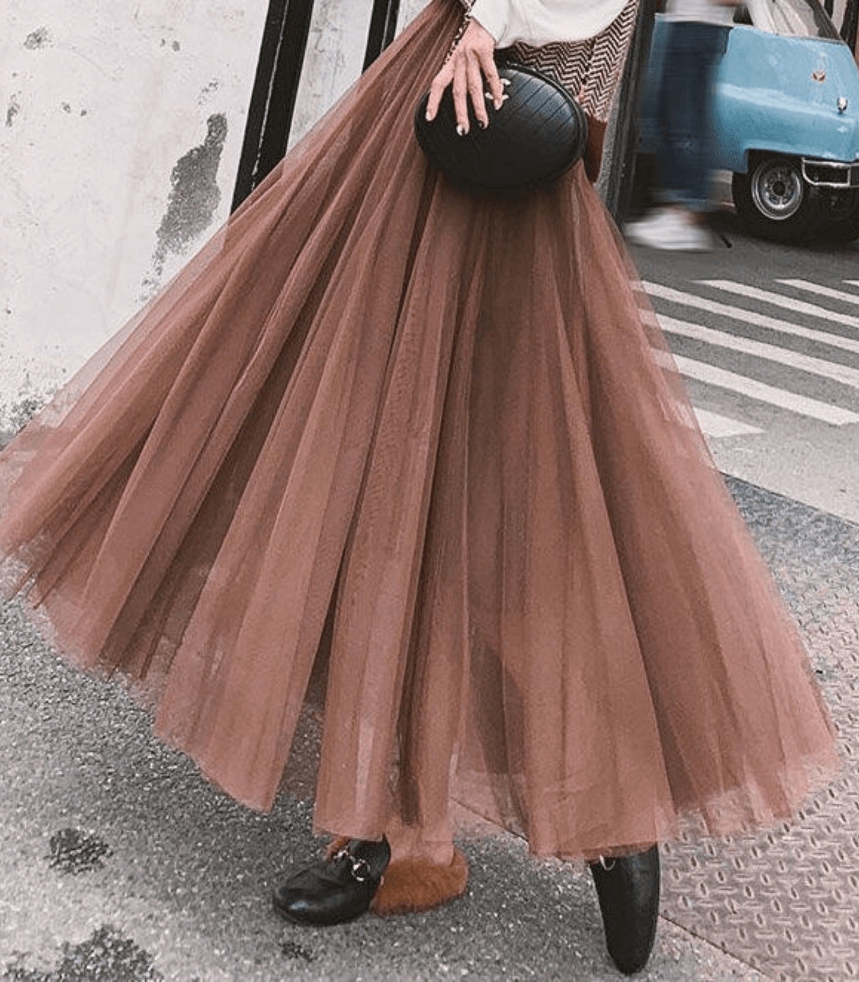 Women's Pleated Tulle Maxi Skirt with High Waist