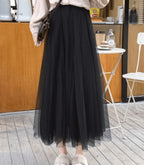 Women's Pleated Tulle Maxi Skirt with High Waist