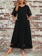 Women's Empire Waist Maxi Dress with Mesh Detail