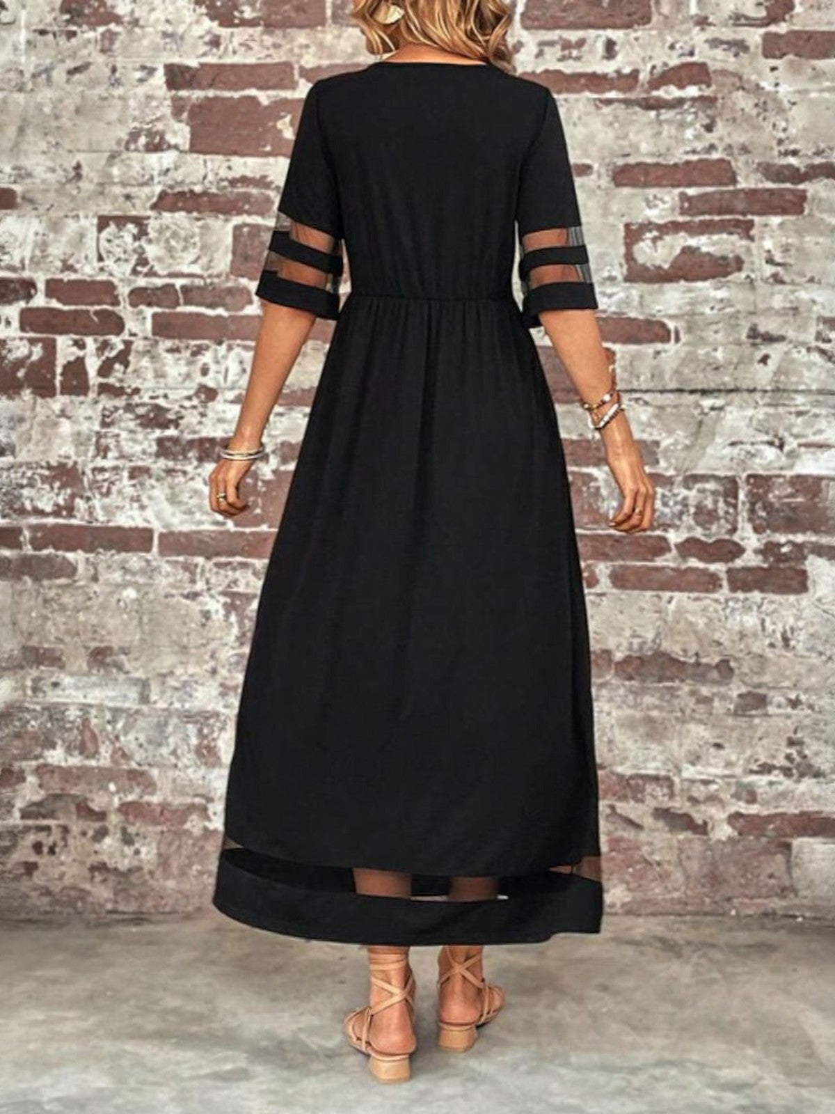 Women's Empire Waist Maxi Dress with Mesh Detail