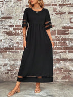 Women's Empire Waist Maxi Dress with Mesh Detail