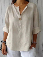 Women's Casual Linen Blouse with V-Neck