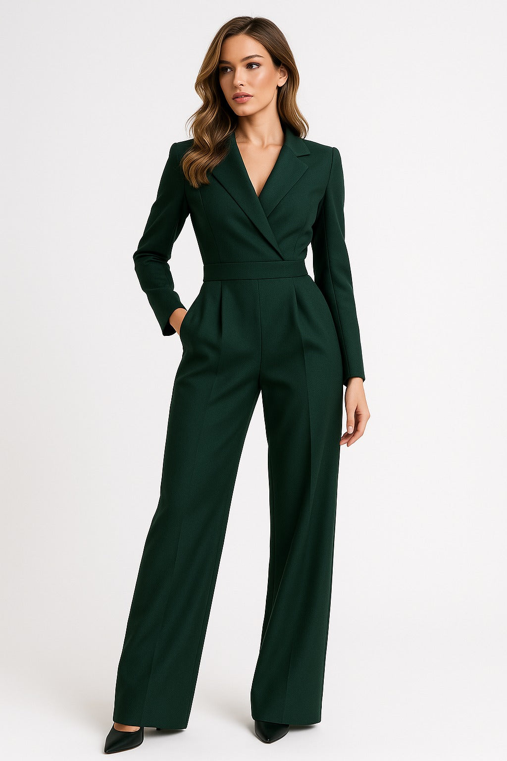 Women's Wide-Leg Jumpsuit with Shawl Lapels