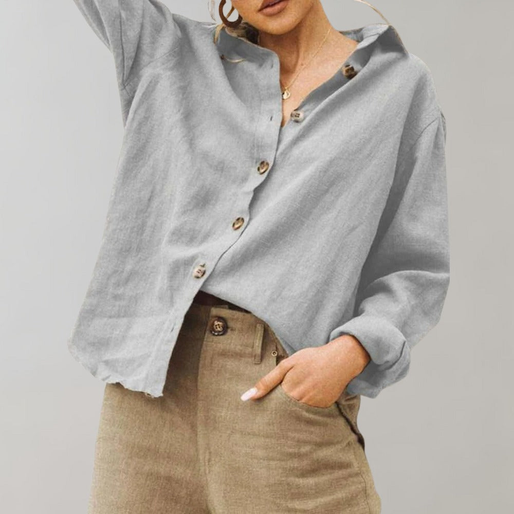 Women's Vintage Linen Blouse with Button Front