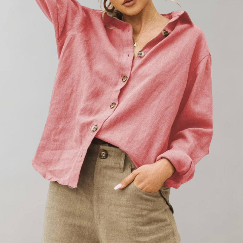 Women's Vintage Linen Blouse with Button Front