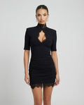 Women's Bodycon Lace Mini Dress with High Collar