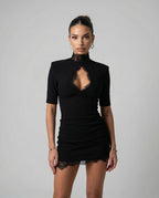 Women's Bodycon Lace Mini Dress with High Collar