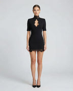 Women's Bodycon Lace Mini Dress with High Collar