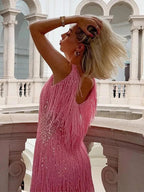 Women's Satin Mini Dress with Fringe Detail