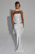 White Strapless Corset Top with Rhinestone Detail