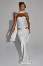 White Strapless Corset Top with Rhinestone Detail