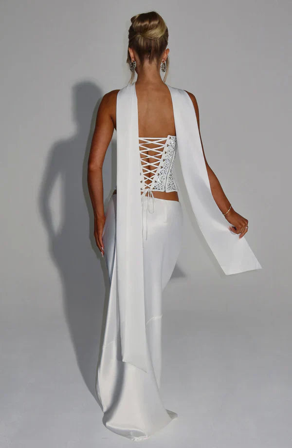 White Strapless Corset Top with Rhinestone Detail
