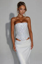 White Strapless Corset Top with Rhinestone Detail